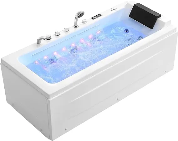 Empava 67 in. Whirlpool Rectangular Bathtub EMPV-67JT351LED