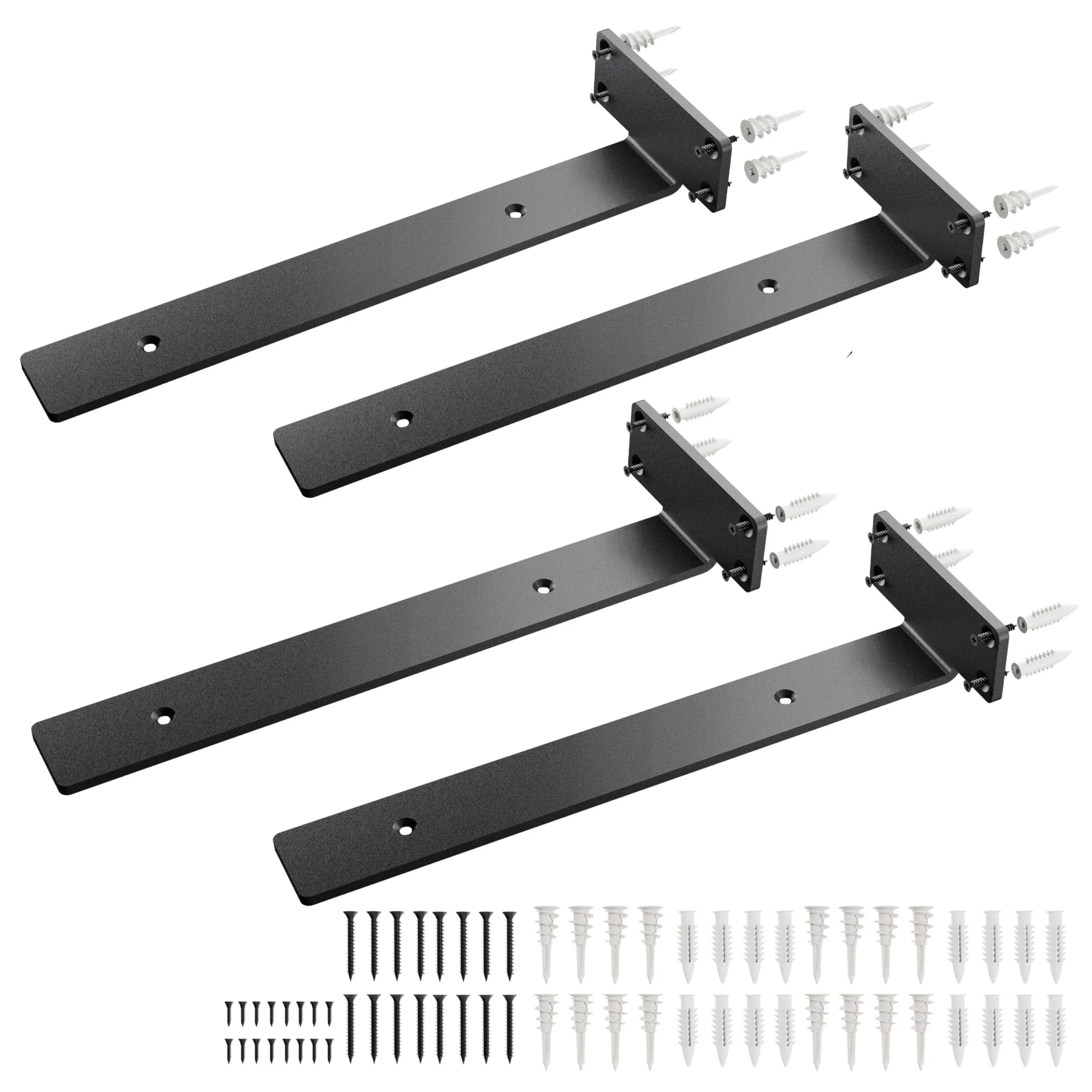 BATODA - 12" Floating Shelf Bracket (4 Pcs) - Black Metal L Brackets - Hidden ...