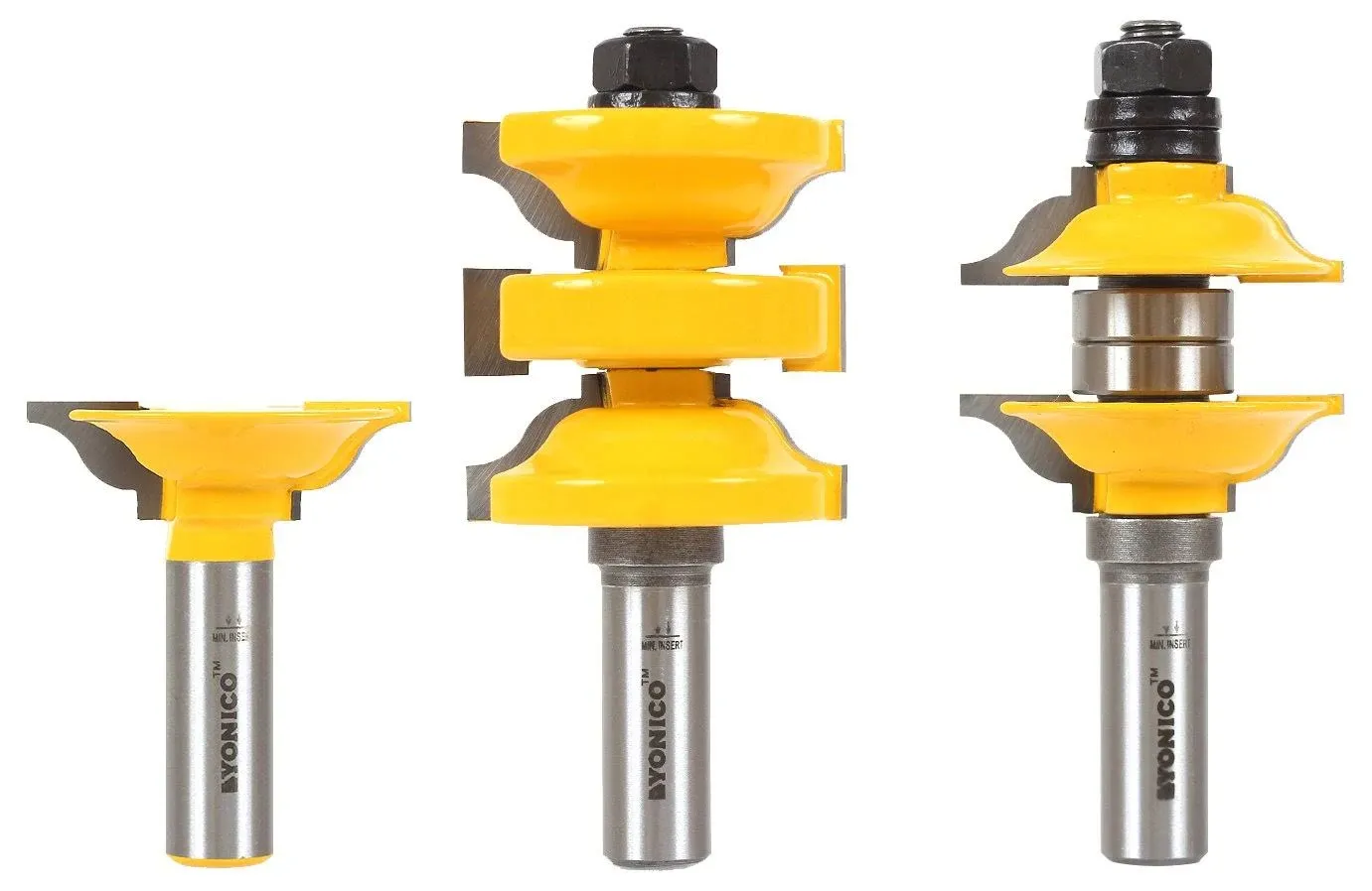 Classical 3 Bit Extended Tenon Entry Door Rail and Stile Router Bit Set with ...