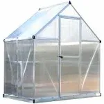 Palram Canopia Greenhouse Kit 6' x 4' Hobby Walk-In twin-wall Polycarbonate Heavy Duty Aluminum Frame Lockable Door and Vent Mythos (Silver)