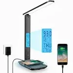 LAOPAO Desk Lamp with Wireless Charger: USB Charging Port, Table Lamp with Clock, Desk Lamps for Home Office College Dorm Room Essentials