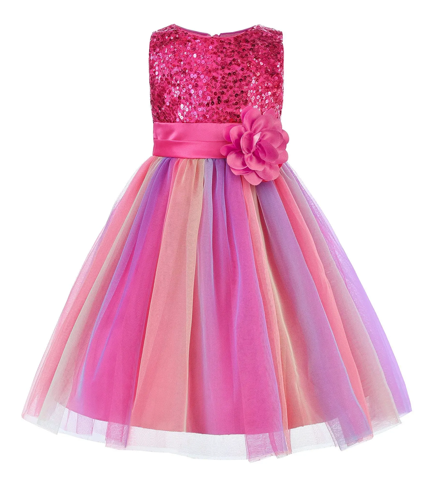 Jerrisapparel Flower Girls Sequin Dress Rainbow Tutu Birthday Party