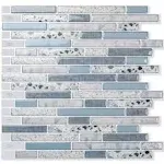 12 in. x 12 in. x 0.06 in. Vinyl Azure Grey Peel and Stick Backsplash Tile for Kitchen/Bathroom (10-Tiles/Pack)