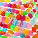 Squishies 120pcs Mochi Squishy Toys 3nd Generation Party Favors for Kids Glitter Mini Mochi Animal Squishies Stress Relief Toy Easter Egg Fillers Valentines Goodie Bags Birthday Gifts (Random)