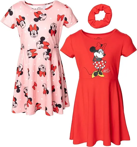 Disney Encanto Minnie Mouse Isabela Luisa Mirabel Girls Skater Dresses and Scrunchie Toddler to Big Kid