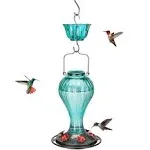 Kingsyard Glass Hummingbird Feeder 24 Ounces, 6 Feeding Ports, Ant Moat Included, Turquoise, Green