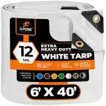 Heavy Duty White Poly Tarp 10' x 10' Multipurpose Protective Cover - Durable, Waterproof, Weather Proof, Rip and Tear Resistant - Extra Thick 12 Mil Polyethylene - by Xpose Safety