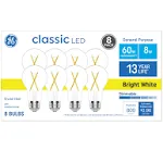 GE Classic LED 60 Watt Replacement, Bright White, A19 General Purpose Bulbs (4 Pack)