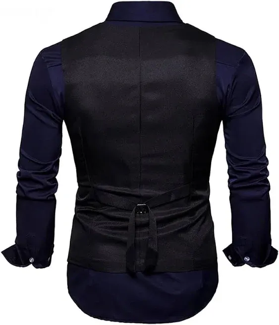 Cloudstyle Mens Vest Double Breasted V-Neck Slim Fit Formal Dress Vest Business Waistcoat