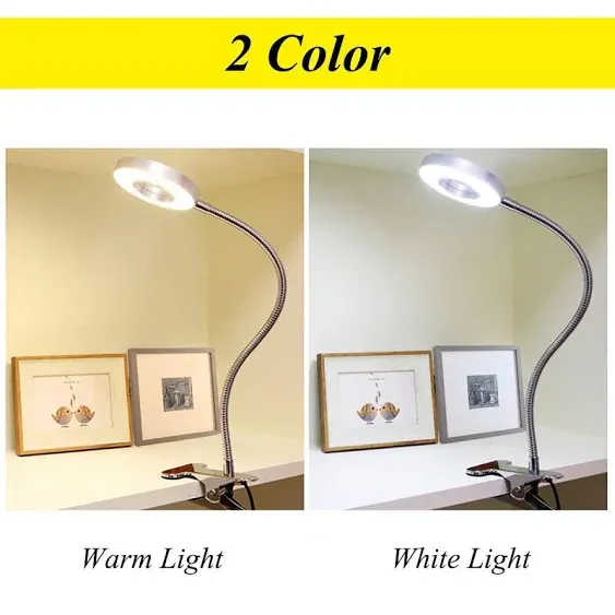 7W Clip on Light, LED Clip On Lamp, USB Reading Book Light, Bed Lamp,Desk lamp, Warm Light and White Light