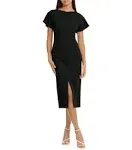 Donna Morgan Stretch Crew Jewel Neckline Short Sleeve V Back Midi Dress - 0