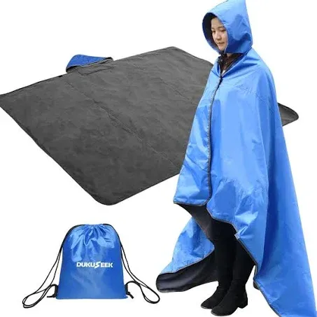 DUKUSEEK Outdoor Waterproof Stadium Blanket, XL Large (79"x 59") Hooded Stadium Blankets with Fleece,Portable,Warm Outside Blankets for Cold Weather, Camping, Sports, Beach, Football, Festivals