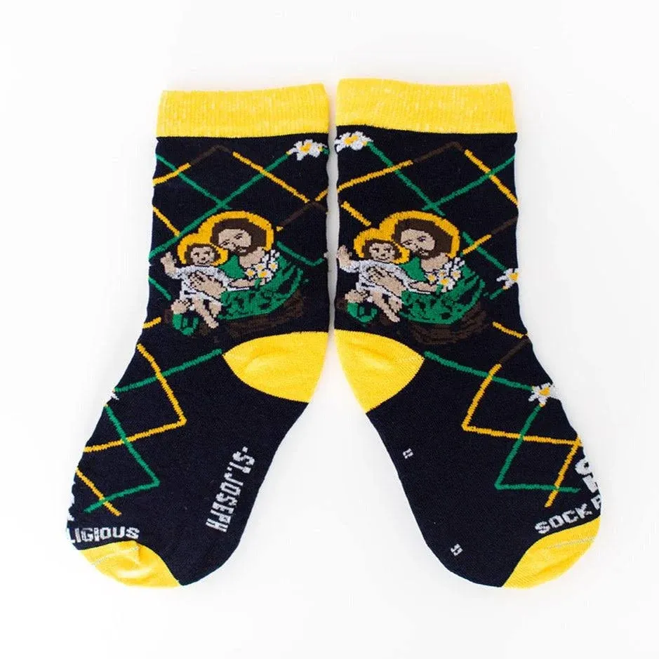 Sock Religious Patron Saints Boys and Girls One Size Fits Most Polyester Blend Catholic Inspirational Fun Crew Socks, Kids