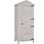 4-Tier Wood Garden Cabinet Storage Shed Lockable Organizer with Foot Pad Handle