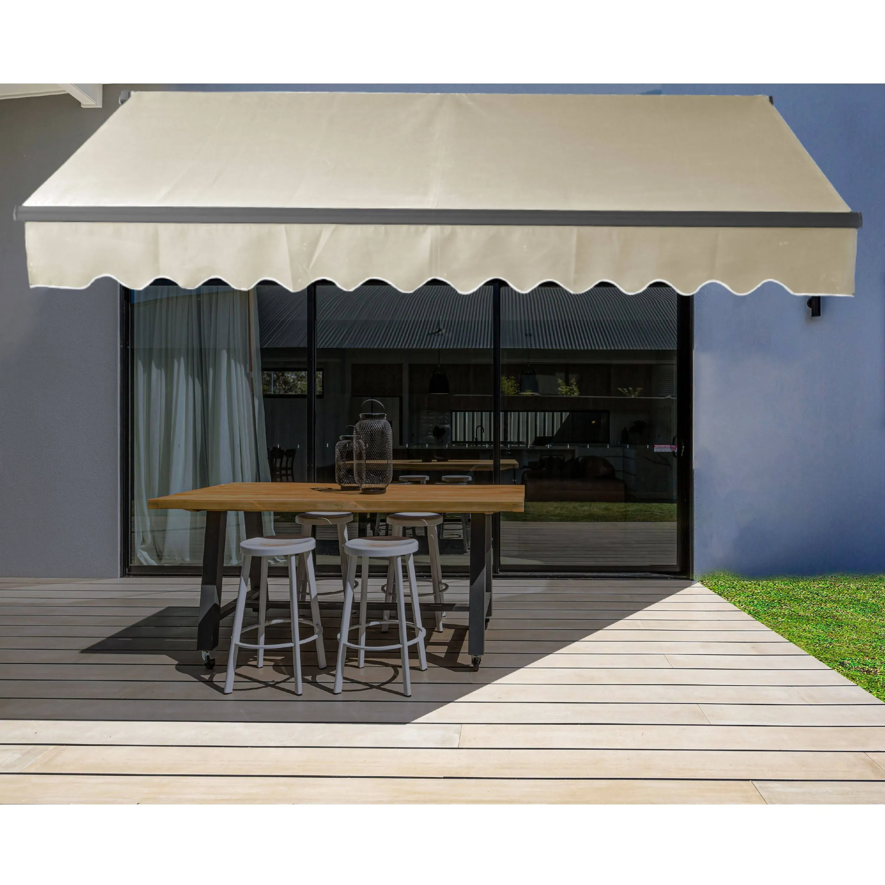 Aleko AB10X8IVORY29 Black Frame Retractable Home Patio Canopy Awning 10 x 8 Feet , Ivory