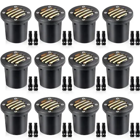 SUNVIE 12W Low Voltage Landscape Lights with Connectors 1200LM Ultra Bright Well LED In Ground Waterproof Outdoor Warm White Lighting for Garden Yard Driveway 12 Pack