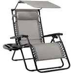 Best Choice Products Folding Zero Gravity Recliner Patio Lounge Chair w/ Canopy Shade, Headrest, Tray - Ice Gray