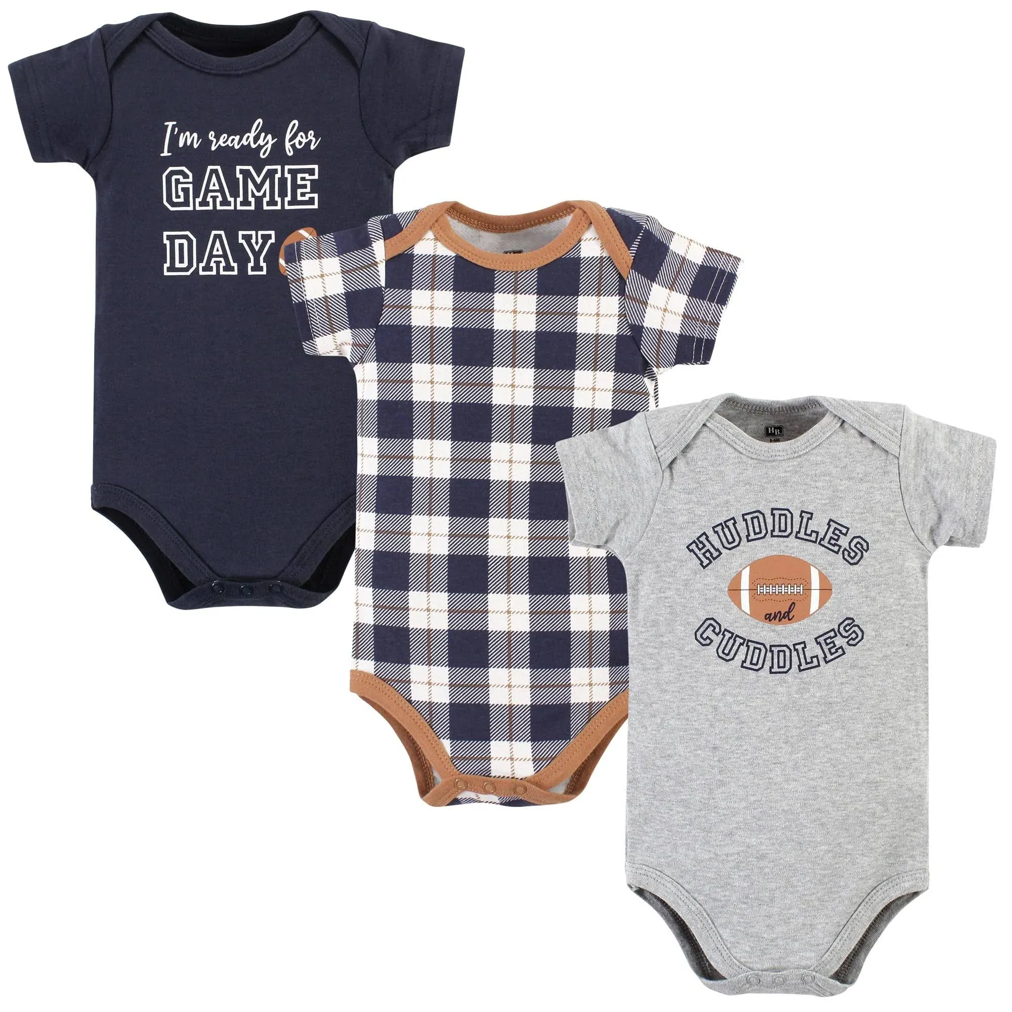 Hudson Baby Infant Boy Cotton Bodysuits, Football Huddles 3-Pack, 18-24 Months