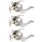 Gobrico 3 Pack Satin Nickel Interior Passage Door Levers Keyless Hall/Closet Handles Knobs Locksets with Universal Levers