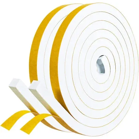 fowong White Foam Strips with Adhesive- 2 Rolls, 1/2 Inch Wide X 1/2 Inch Thick, High Density Weather Stripping Neoprene Foam Tape for Doors and Windows Insulation, 2 X 6.5 Ft Each, Total 13 Feet