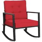 Costway Patio Rattan Rocker Chair Outdoor Glider Wicker Rocking Chair Cushion Lawn Red