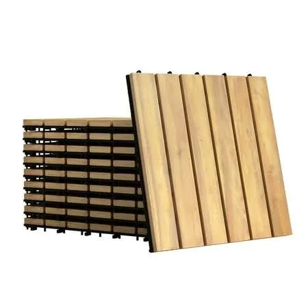 10 Pcs 12" x 12" Acacia Wood Interlocking Stripe Deck Tiles