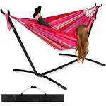 Best Choice Products Double Hammock with Steel Stand, Indoor Outdoor Brazilian-Style Cotton Bed w/Carrying Bag, 2-Person Capacity - Paradise