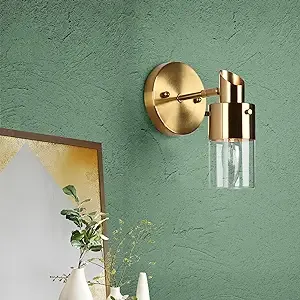 Untrammelife Modern Brass Wall Sconce Lighting, 1- Light Crystal Vanity Wall Mount Lamp with Long Arm 5W Dimmable LED Wall Light Fixtures for Powder Room Hallway Bedroom