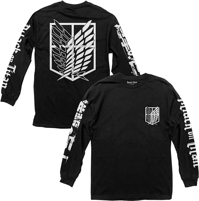 Attack on Titan Scout Shield Long Sleeve Crew Neck Shirt Medium Black