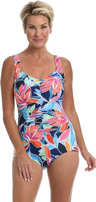 Tropical Abstraction Shirred Front Girl Leg One Piece - FINAL SALE