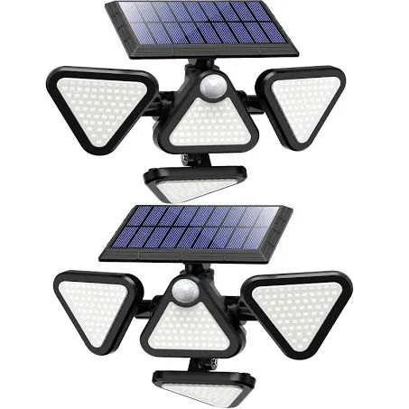 Solar Motion Sensor Outdoor Lights, 243 LED 6500K Solar Flood Lights Outdoor IP65 Waterproof, 4 Head 270° Wide Angle Outdoor Solar Security LED Powered Lights for Garage Yard Patio, 2Pack