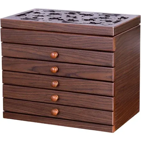 Jewelry Box Wood for Wowen, 6-Layer Wooden Jewelry Organizer Boxes with 5 Drawers, Vintage Multi-functional Jewelry Storage Case