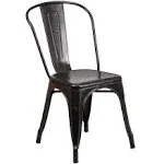 Flash Furniture Black-Antique Gold Metal Indoor-Outdoor Stackable Chair