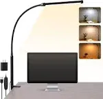 Voncerus LED Desk Lamp With Clamp, Eye-caring Clip On Lights For Home Office, 3 Modes 10 Brightness, Long Flexible Gooseneck,Metal, Swing Arm