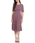 London Times Women's Elbow Sleeve Midi Dress