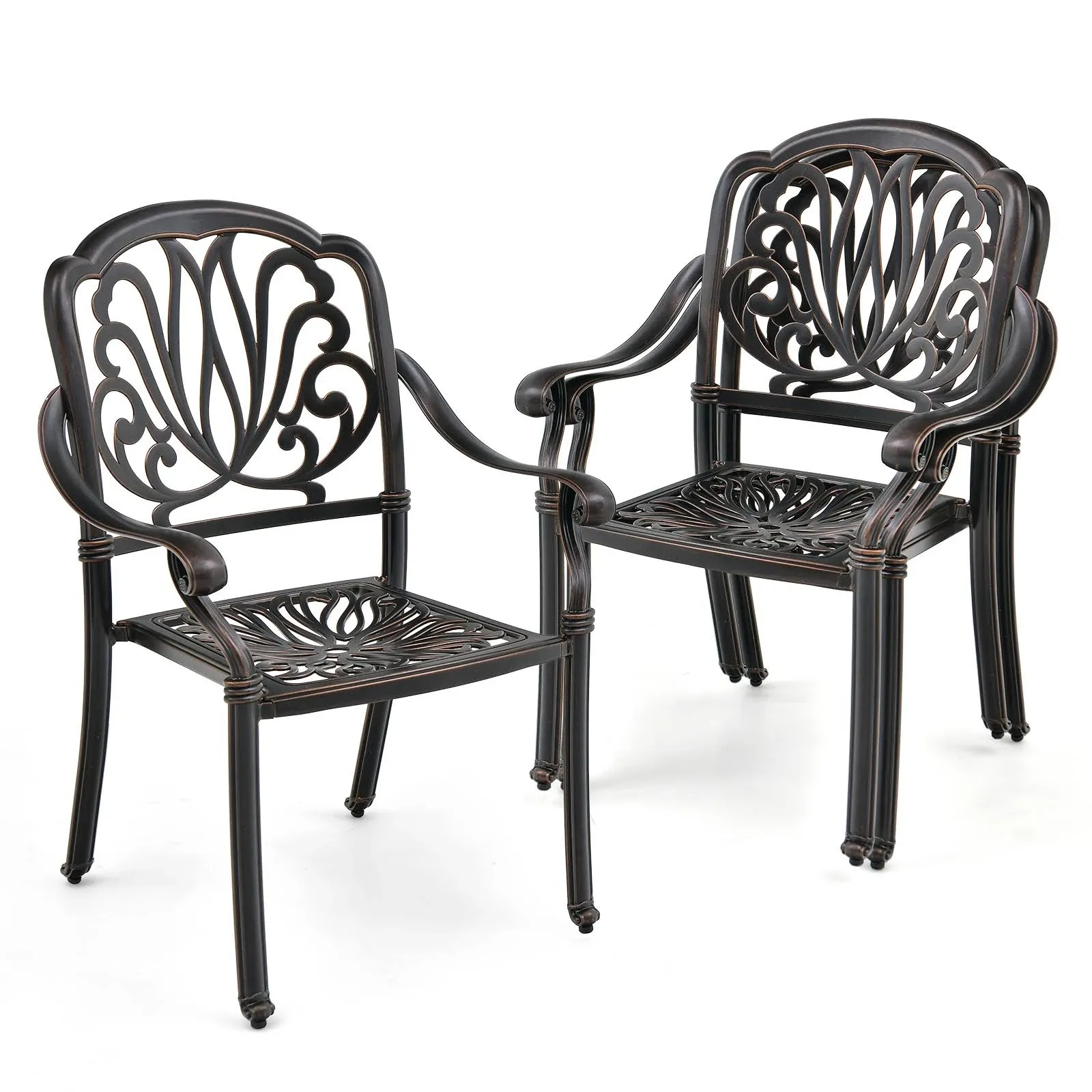 Costway Set of 2 Cast Aluminum Patio Chairs Dining Chairs with Armrests