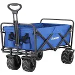 EchoSmile Heavy Duty 350 Lbs Capacity Collapsible Wagon, Outdoor Folding Camping Beach Wagons, Grocery Portable Utility Cart, Adjustable Rolling Carts, All Terrain Sports Wagon with Big Wheels