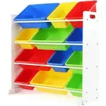 Kids' Toy Storage Organizer with 12 Plastic Bins, White/Primary