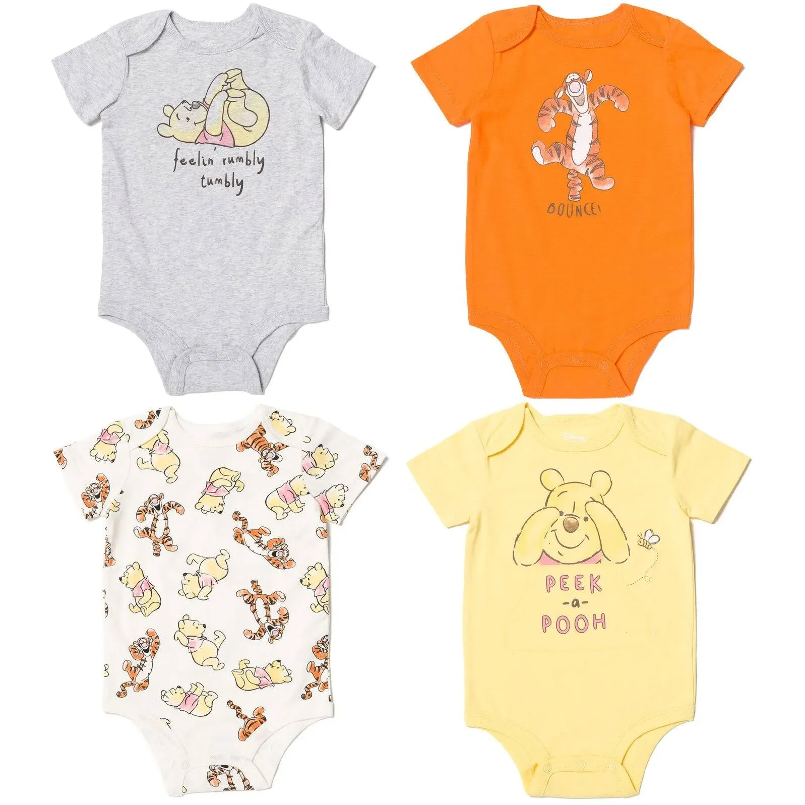 Disney Tigger Winnie The Pooh Infant Baby Boys 4 Pack Cuddly Ring Snap Bodysuits ...