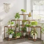 Bamworld Plant Stand Indoor Outdoor 5-Tier Corner Plant Shelf 11 Potted Flower Shelves Wooden Plant Stands Garden Wood Plant Holder Rack for