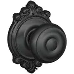 Schlage Matte Black Passage Georgian Style Knob with Brookshire Rose