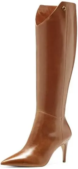 Louise et Cie Kamil Leather Pointed Toe Tall Shaft Tan Leather Pointed Boots