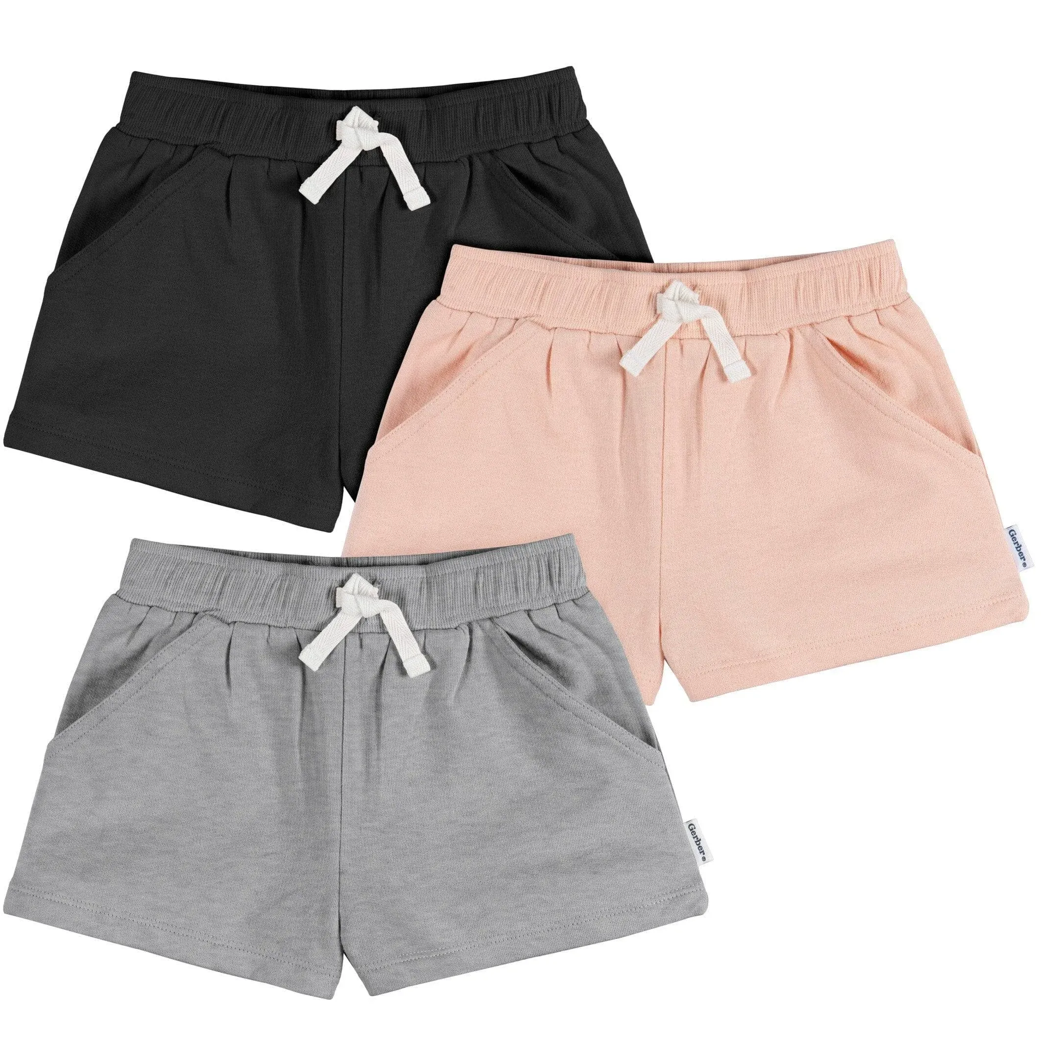 Gerber Baby & Toddler Girls' Knit Shorts, Grey/Pink/Black, 4T, 3-Pack