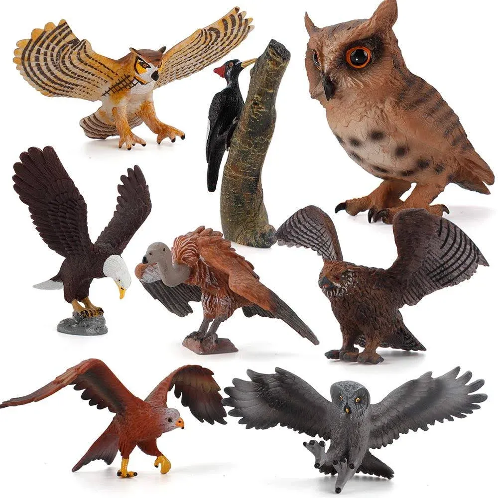 8 Pcs Eagle Animal Figures Model Owl Woodpecker Figurines Family Party Supplies Cake Toppers Collection Desktop Decoration Development Set Cognitive