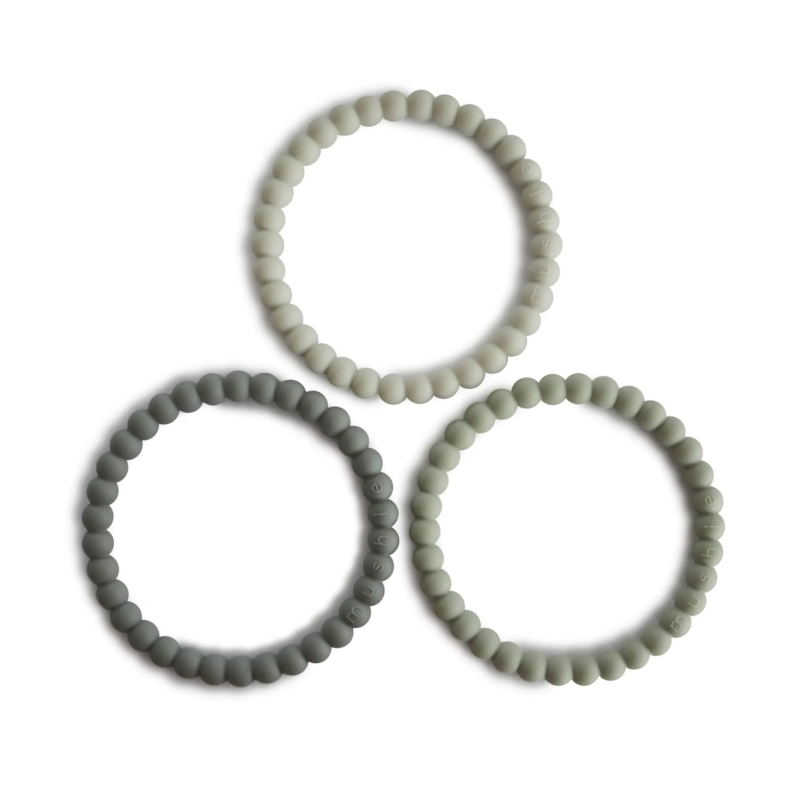 mushie Pearl Teether Bracelet | 3-Pack (Green Tea/Cool Gray/Sea Salt)