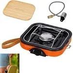 Bakerstone Camping Stove, Outdoor Portable Propane Gas Stove with 8000 BTU, Single Burner Camp Stove with Cooking Grate, Wooden Tray, Inlet Gas