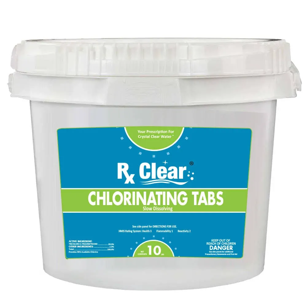 RX Clear 1 inch Stabilized Chlorine Tablets for Use in Swimming Pools and Spas, 10 lb Bucket, Size: 10 lbs