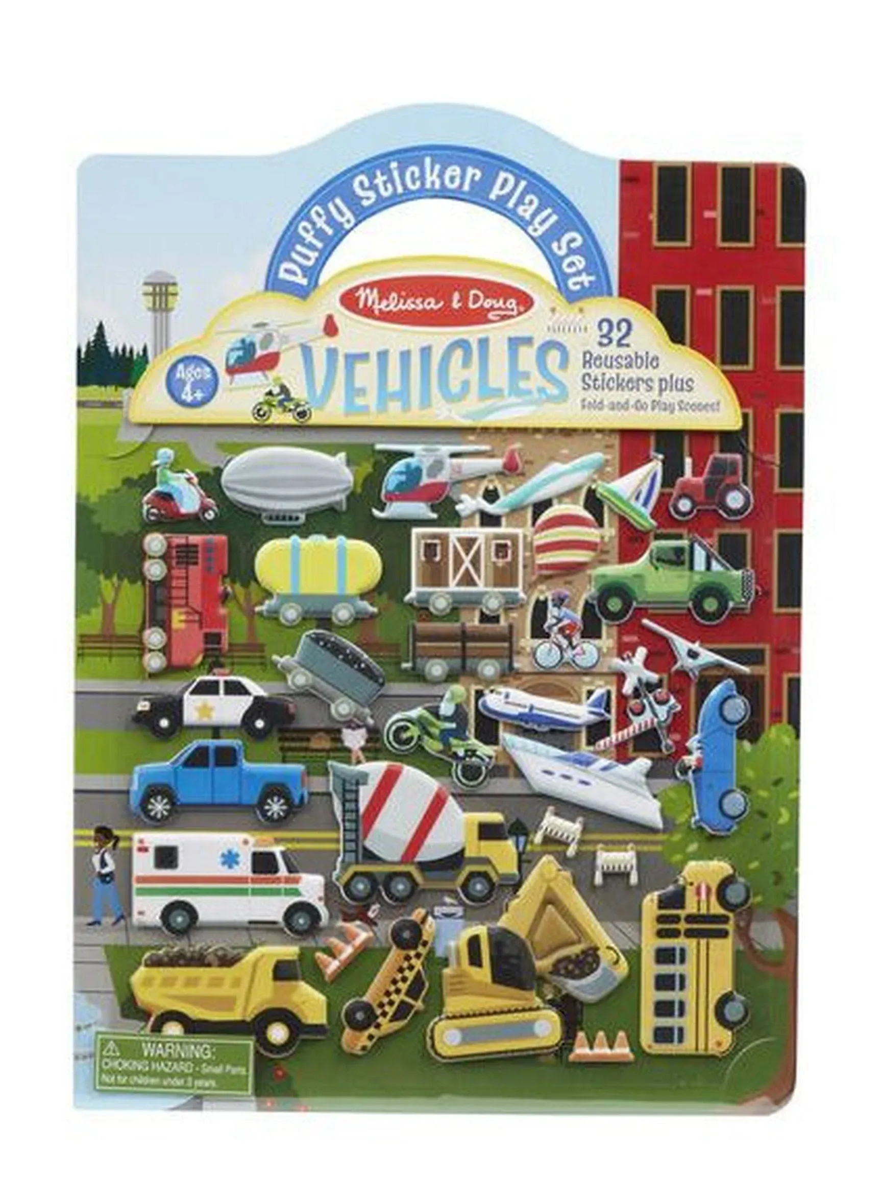 Melissa & Doug Vehicles Puffy Sticker Play Set Travel Toy with Double-Sided Background, 32 Reusable Puffy Stickers