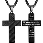 American Flag Cross Necklace for Men Personalized Bible Verse Cross Pendant Stainless Steel Chain 22+2 inch Patriotic Jewelry Inspirational Christian Gift for Boys