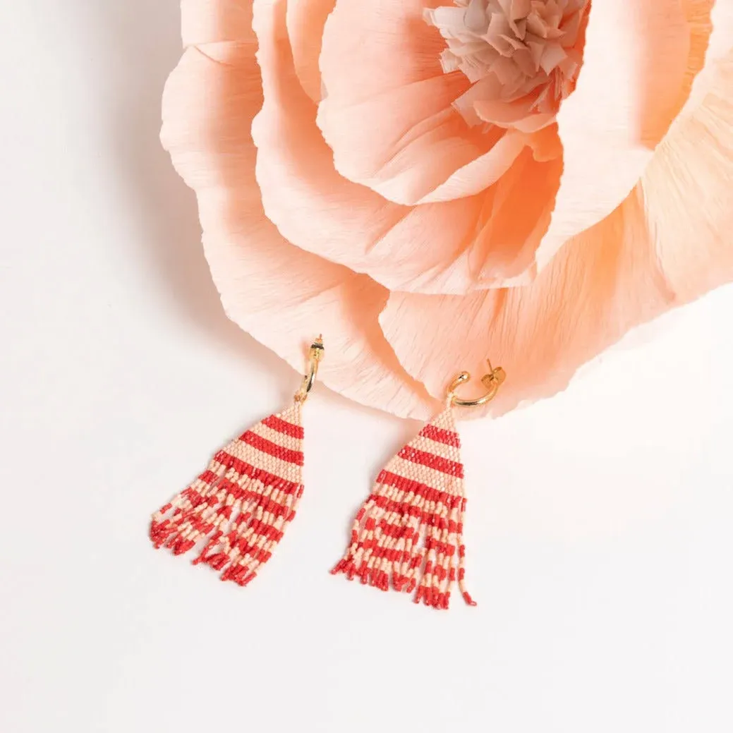 James Mini Gold Hoop Stripe Fringe Earrings